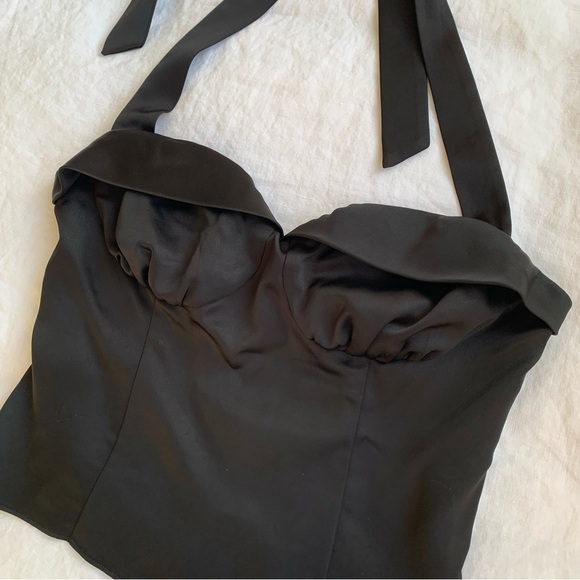 Reformation Larisa Silky Satin Halter Bustier Corset Camisole Blouse Top Black - Picture 7 of 12